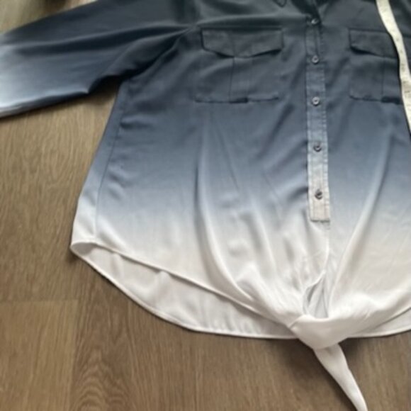 INC Blue to White Fade Crop Button Down Blouse with Front Tie - Picture 9 of 12
